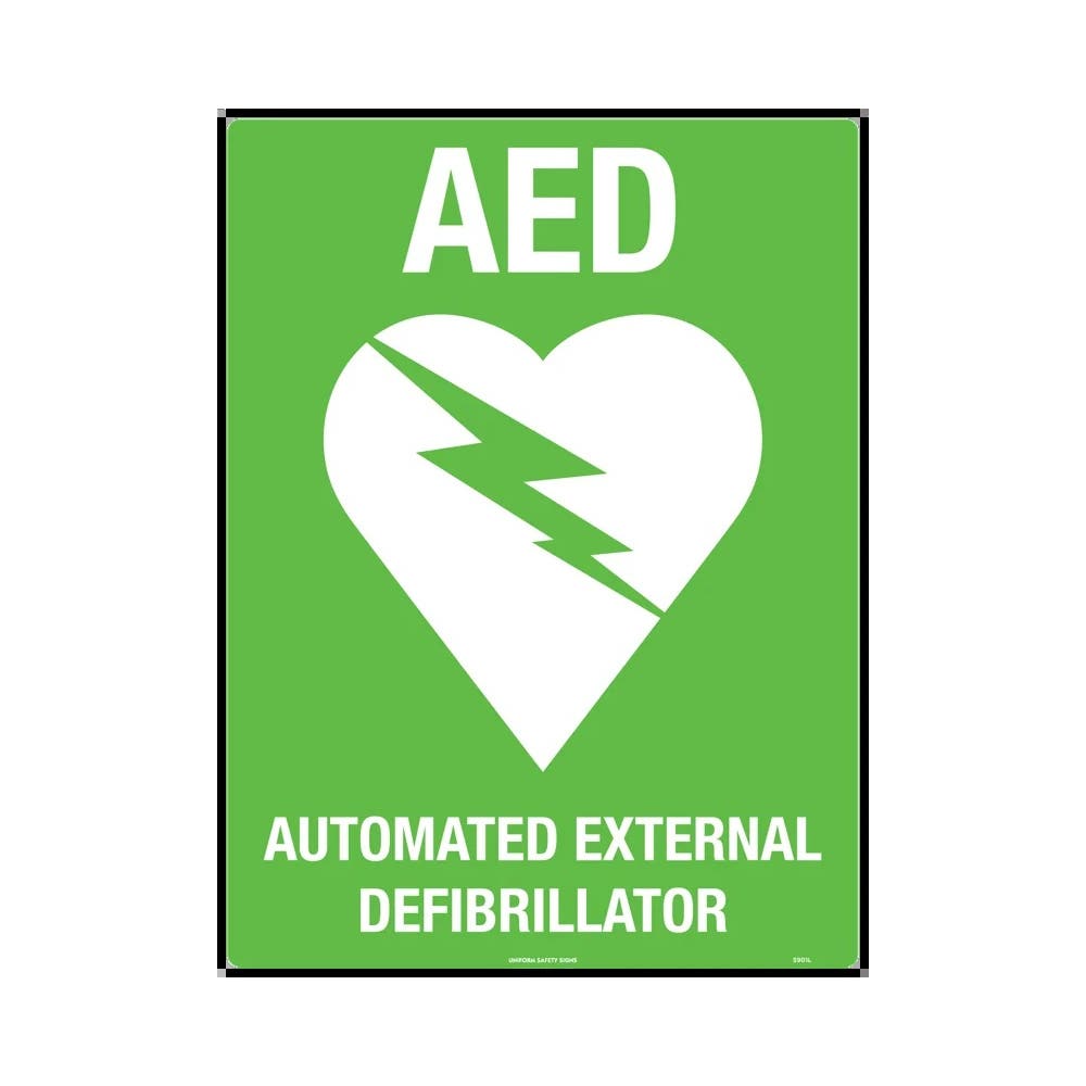 Sign AED + Symbol Poly Off Wall White/Green 225 X 225 MM_444923_5901OWP