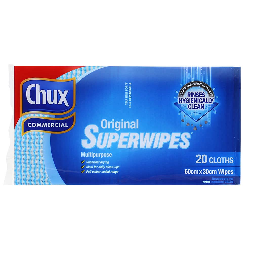 Cloth Wipes Superwipes Regular Blue 20 Pk 600 x 300mm Chux 60013323 19760