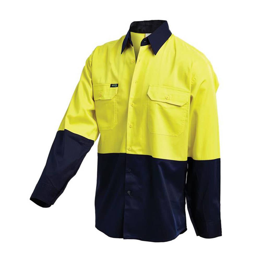 Shirt Long Sleeve Cotton Drill 190gsm Hi Vis Yellow/Navy 2XL 2003 60015997 2003YN2XL