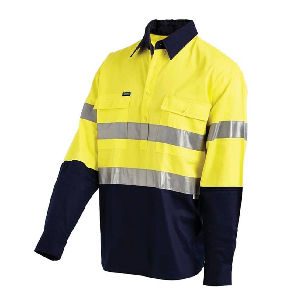 Shirt L/S Cotton Drill 155gsm C/Front Hi Vis Yellow/Navy 2XL 2004 60016015 2004YN2XL
