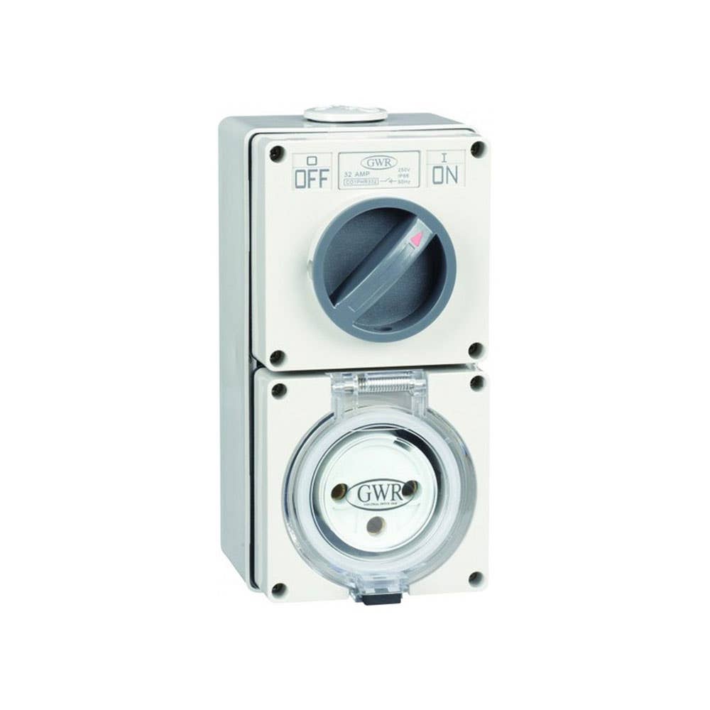 Powerpoint 1 Outlet 20A 250V 3 Round Pin Switched IP66 60019953 CO1PHR320