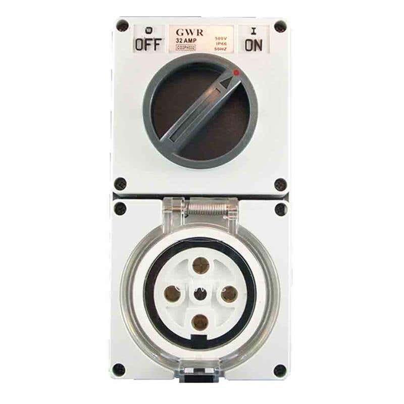 Powerpoint 1 Outlet 10A 500V 4 Round Pin Switched IP66 60019955 CO3PH410