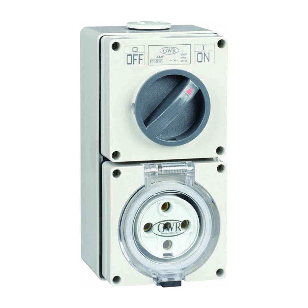 Powerpoint 1 Outlet 32A 500V 5 Round Pin Switched IP66 60019962 CO3PH532