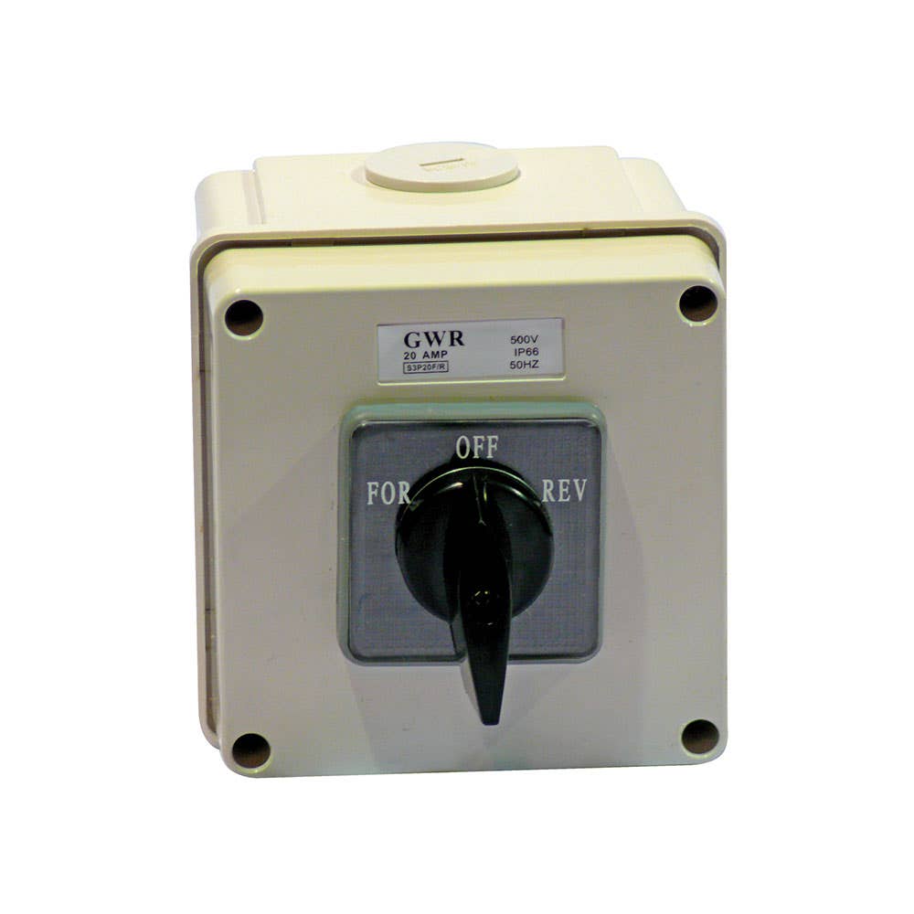 Switch Square Type 3 Pole Reversing Switch 66IP 20A Uniquip GWR 60020010 S3P20F-R