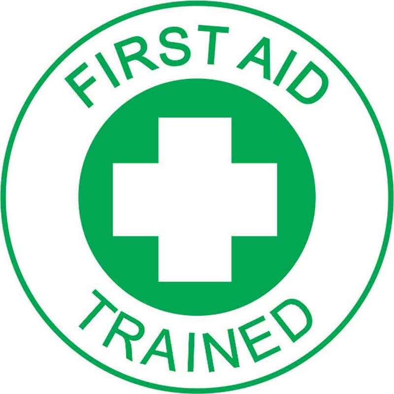 Decal 52mm Hard Hat Self Adhesive FIRST AID Trained Pk 10 60038851 HHMFAT