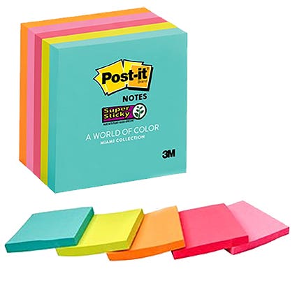 Post-It Notes 654-5Ssmia Super Sticky 76X76mm Miami Ass Pack 5 1040209 PI70005287027