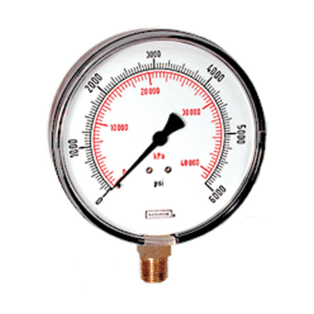 Pressure Gauge Brass & Steel Bottom Entry Dry 40-100 Series 1/4 NPT 100mm 10,000psi 7310008 4010010000/70000