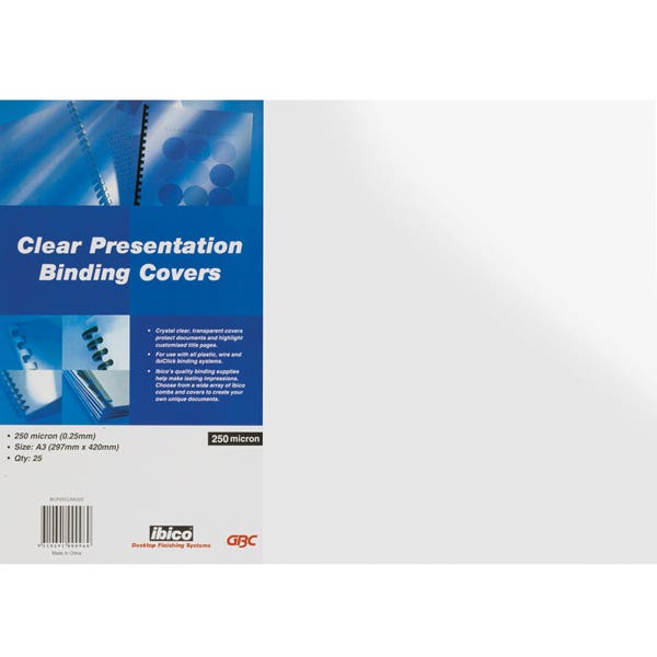 Gbc Binding Cover A3 250 Micron Clear Pack 25 810600000 BCP25CLRA325