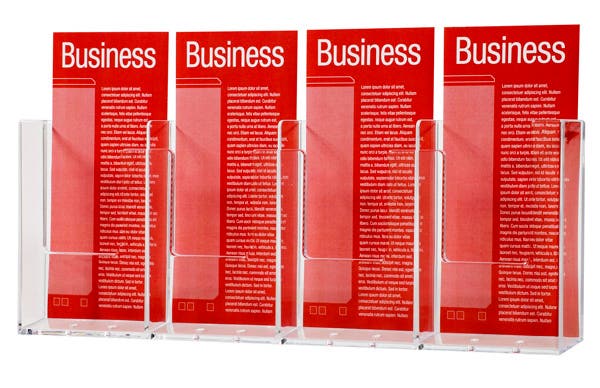 Esselte Brochure Holder Wall Dl 1 Tier 4 Compartments Clear 820015600 43329