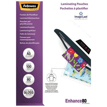 Fellowes Laminating Pouches A5 80 Micron Gloss(100) 39404200 5306002