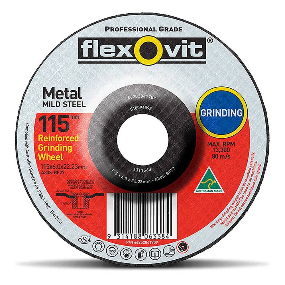 Grinding Disc Depressed Centre Mild Steel 115 x 6 x 22.23mm Flexovit 88838099 66252841709
