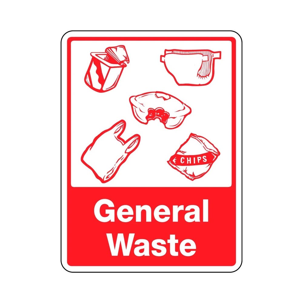 Sign General Waste With Picto Red On White Poly 225 X 300_489329_8905MP