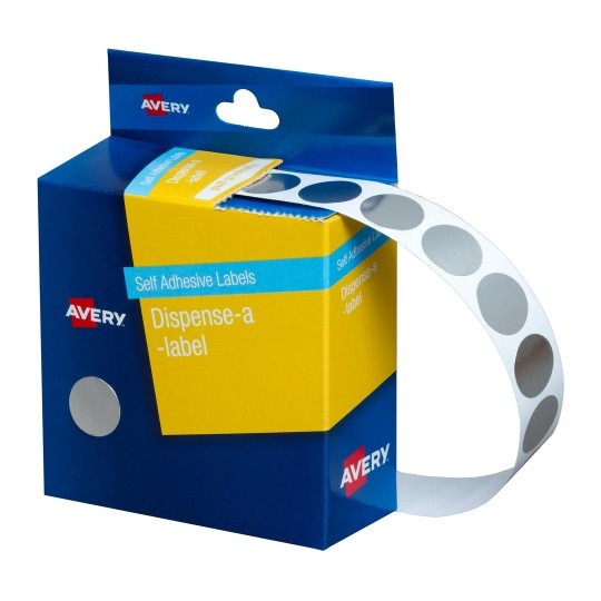 Avery Circle Dispenser Labels Removable 14mm Diameter Pk 1050 Silver_9001952_33808