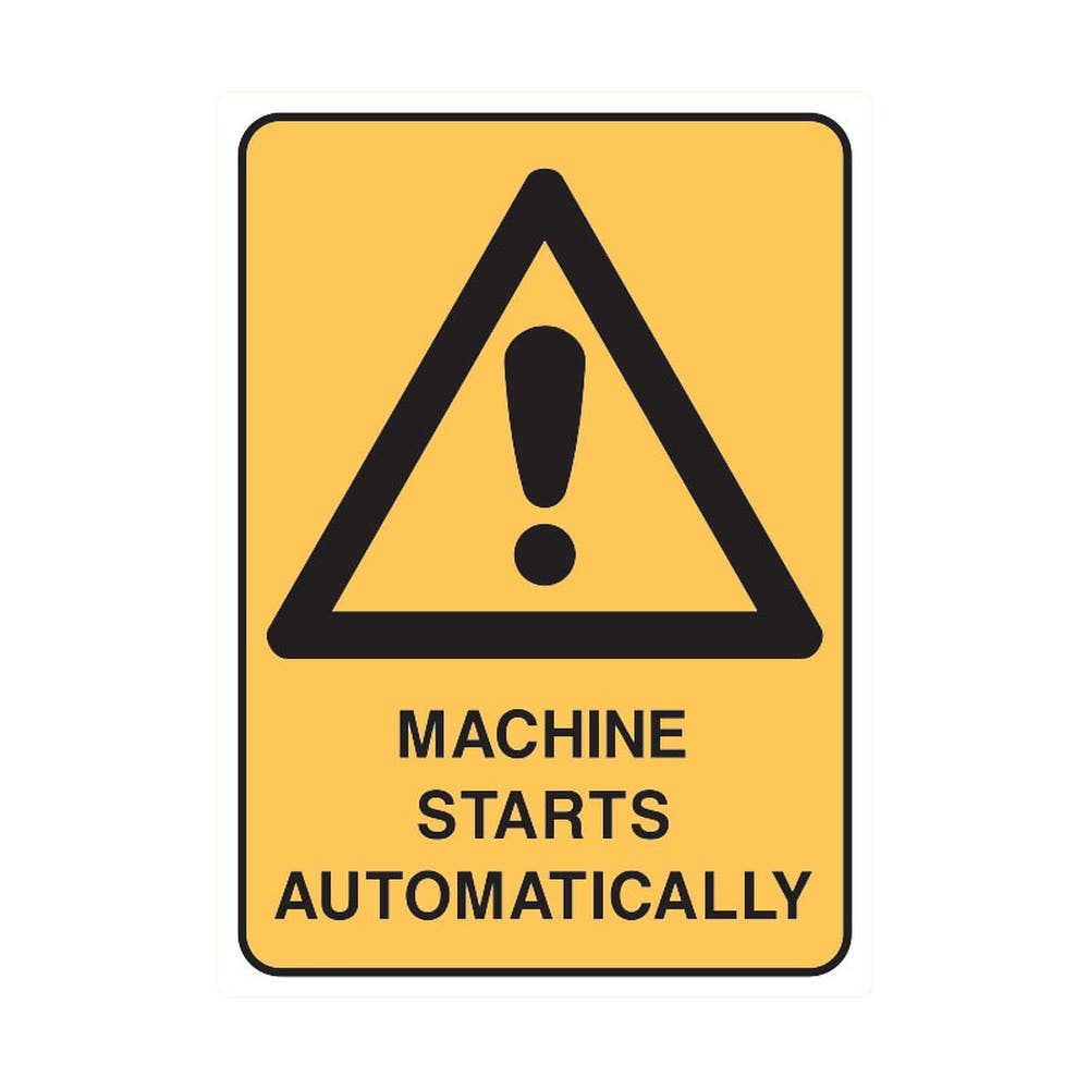 Sign MACHINE STARTS AUTOMATICALLY 180 x 250mm Self Adhesive 90030611 840485
