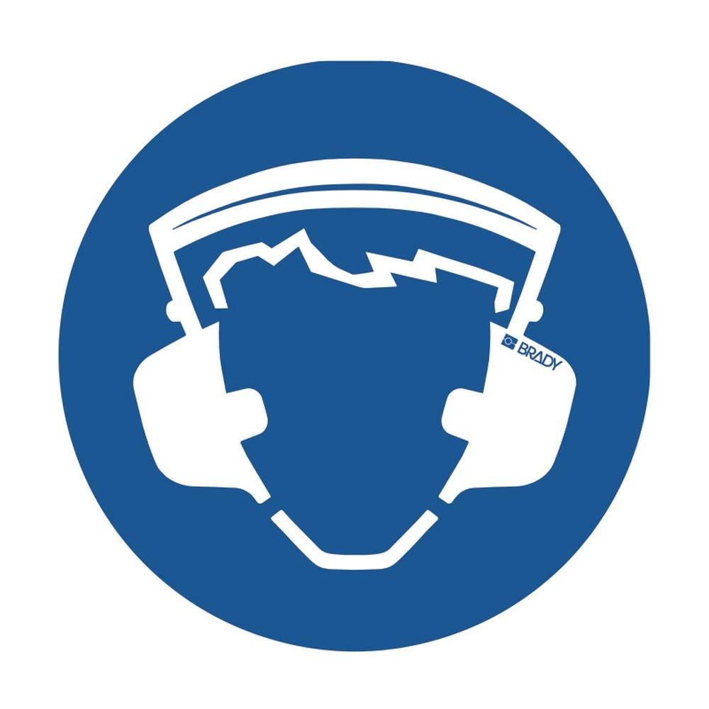 Pictrogram EAR PROTECTION MUST BE WORN 300mm White/Blue Self Adhesive Vinyl 90031723 834592