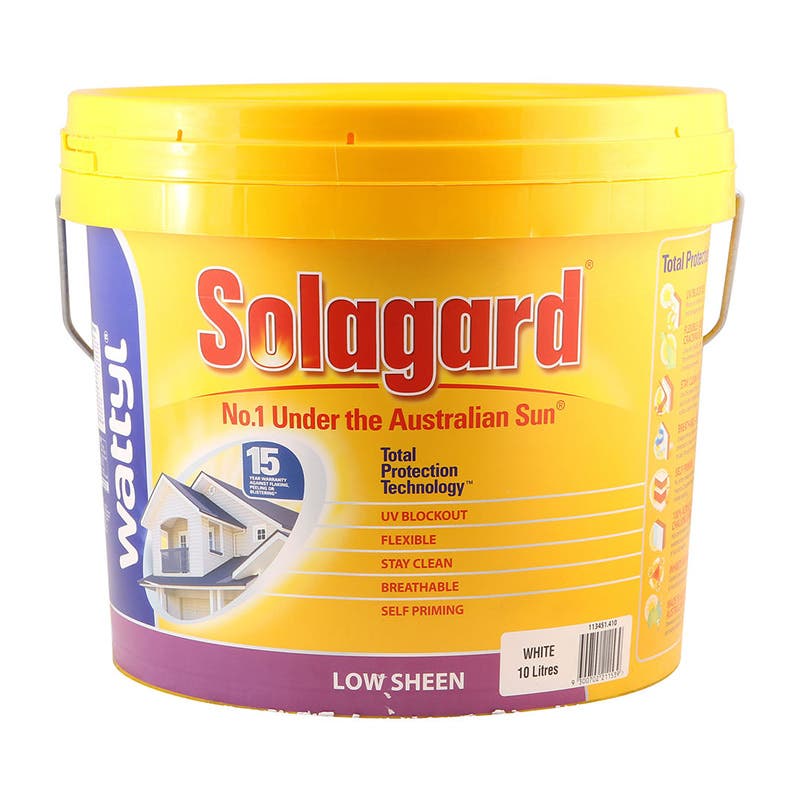 Paint Acrylic Low Sheen Solagard White 10L Wattyl 90650027 113451.410