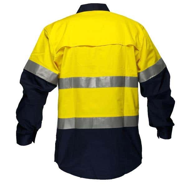 Shirt L/S Cotton Drill 155gsm 3M Tape Hi Vis Yellow/Navy Medium 91200064 MA801-Y/N-M