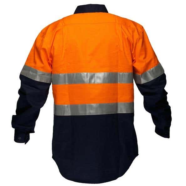 Shirt L/S Cotton Drill 185gsm O/F Tape Hi Vis Orange/Navy 2XL 91200099 MA101-O/N-2XL