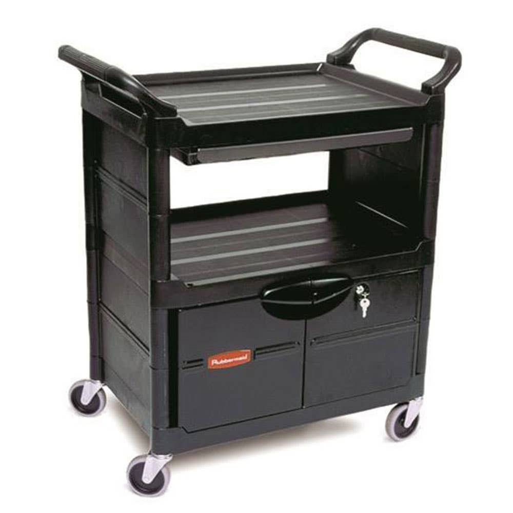 Cart Service 2 Shelf And Lockable Drawers 90kg Black Rubbermaid 91210068 FG345700BLA