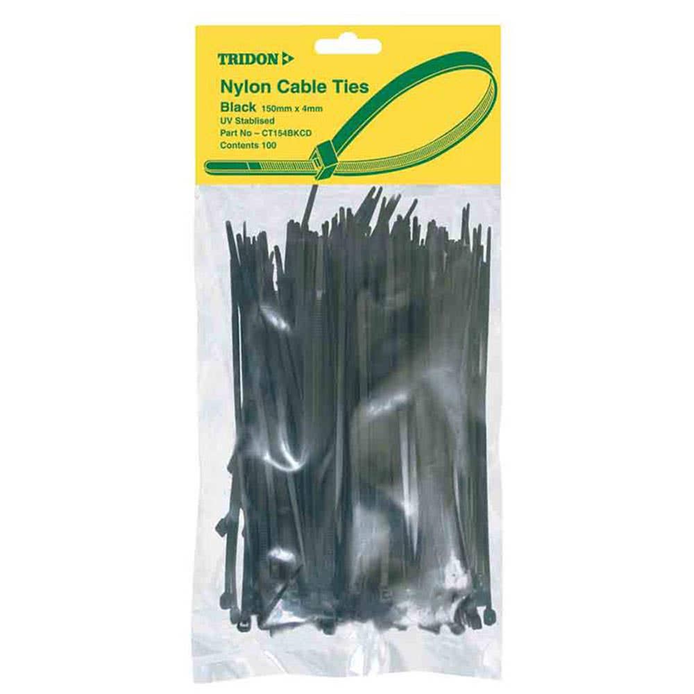 Cable Tie Nylon Black 150 x 4mm Tridon Pk 100 95360326 CT154BKCD