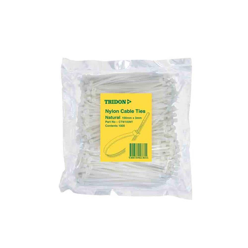 Cable Tie Nylon Natural 100 x 3mm Tridon Pk 100 95368057 CT103NTCD