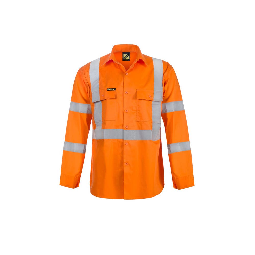 Shirt 2XL Hi Vis Long Sleeve X Pattern Orange Cotton Drill 155gsm_502799_WS6010-2XL
