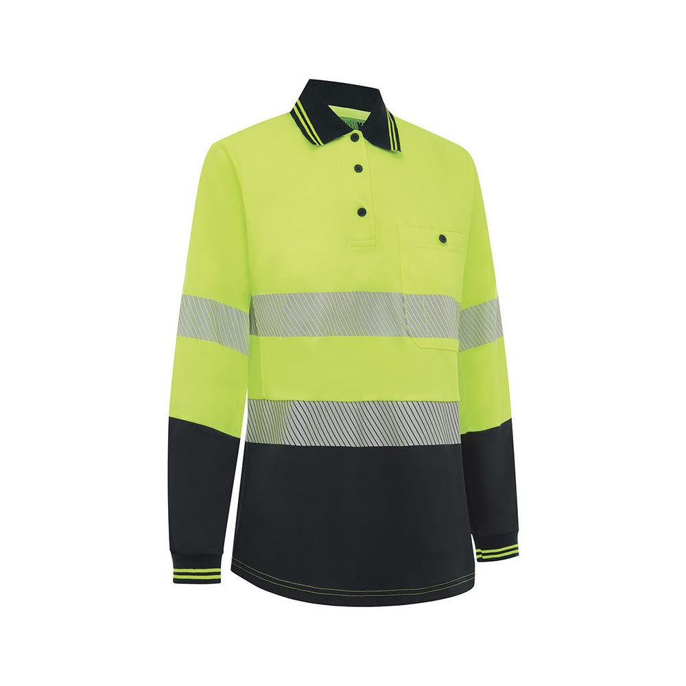 Shirt Womens L/S Poly Cotton Tape Polo Yellow/Navy 8 Workit_40114046_5014TYN8