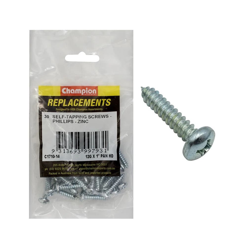 Grab Kit Refill - Screw Self Tapping Pan Head Phillips 12G x 1'' Pk 30_93298014_C1710-14