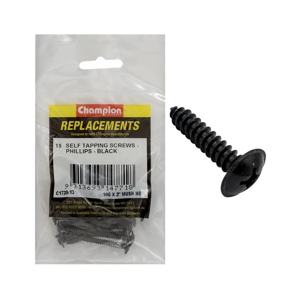Grab Kit Refill - Screw Self Tapping Mushroom Head Black 10G x 2''_213193_C1720-13