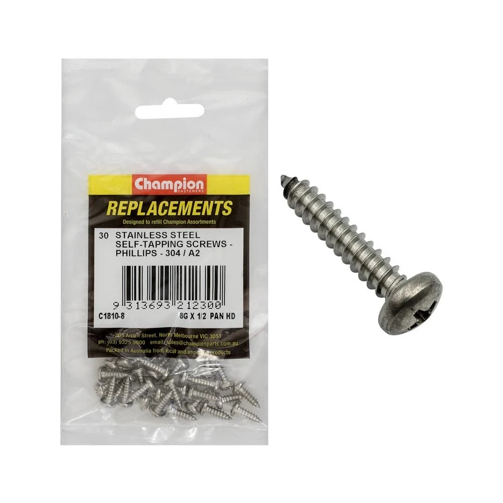 Grab Kit Refill - Screw Self Tapping Pan Phillips 304SS 8G x 1/2'' Pk 30_93298138_C1810-8