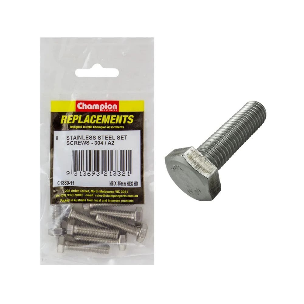 Grab Kit Refill - Screw Set Hex Head 304 Stainless Steel 8 x 35mm Pk 8_93298105_C1880-11