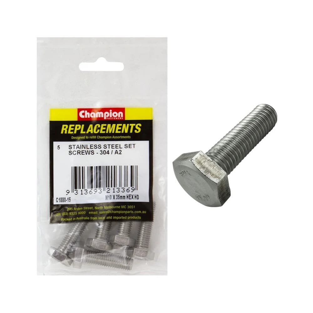 Grab Kit Refill - Screw Set Hex Head 304 Stainless Steel 10 x 35mm Pk 4_93298093_C1880-15