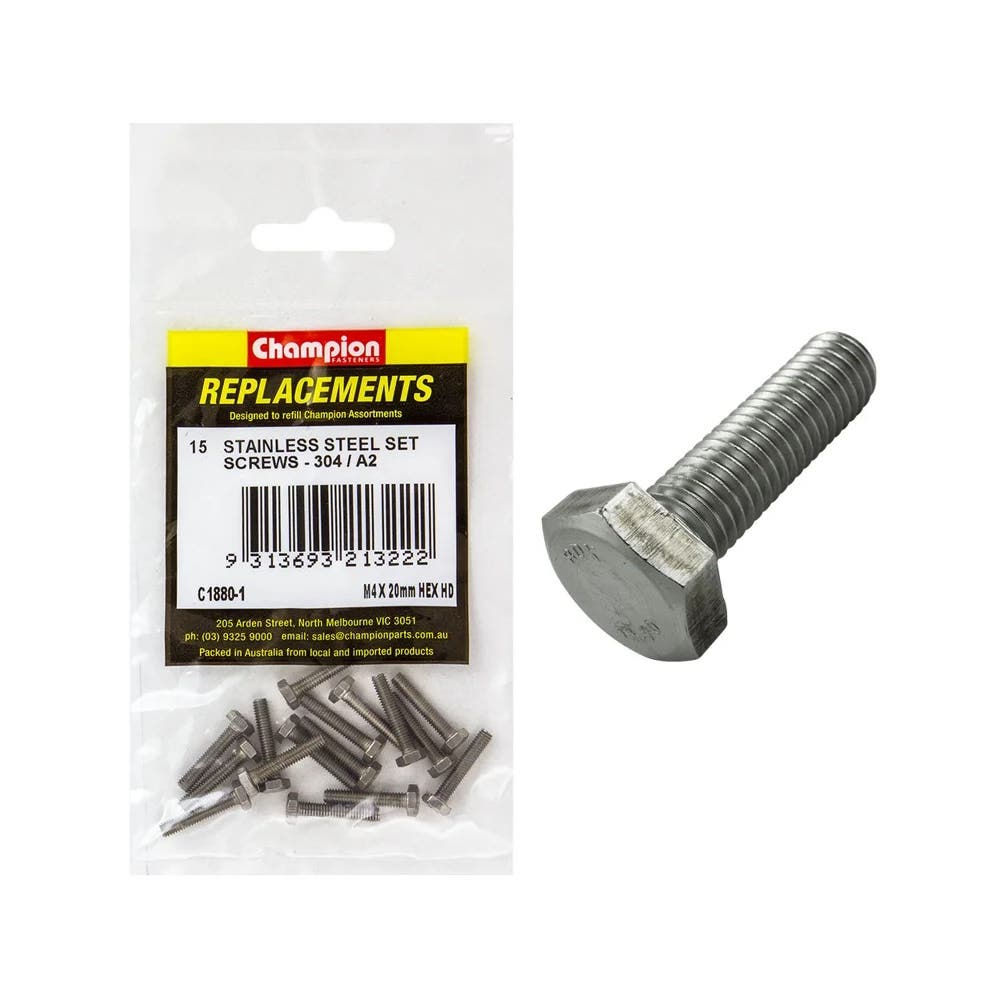 Grab Kit Refill - Screw Set Hex Head 304 Stainless Steel 4 x 22mm Pk 15_93298118_C1880-1