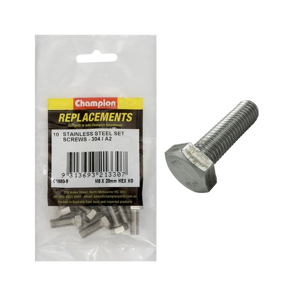 Grab Kit Refill - Screw Set Hex Head 304 Stainless Steel 8 X 20mm Pk 10_253296_C1880-9