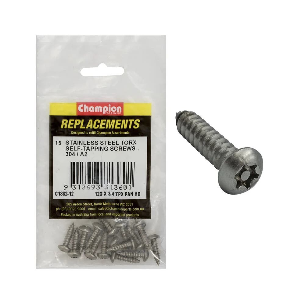 Grab Kit Refill - Screw Self Tapping Pan Head Torx 304SS 12G x 3/4'' Pk 15_171028_C1882-12