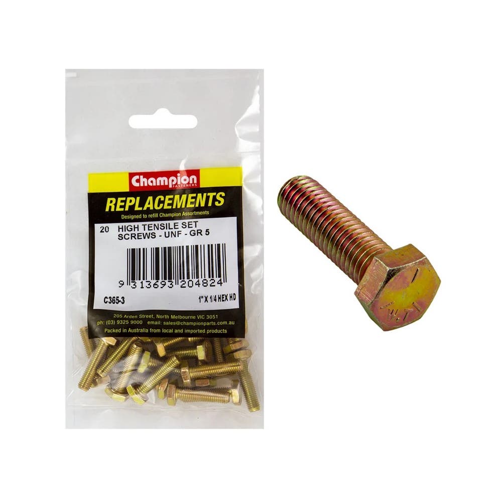 Grab Kit Refill - Screw Set Hex Head Grade 5 Zinc UNF 1/4 x 1'' Pk 20_184915_C365-3