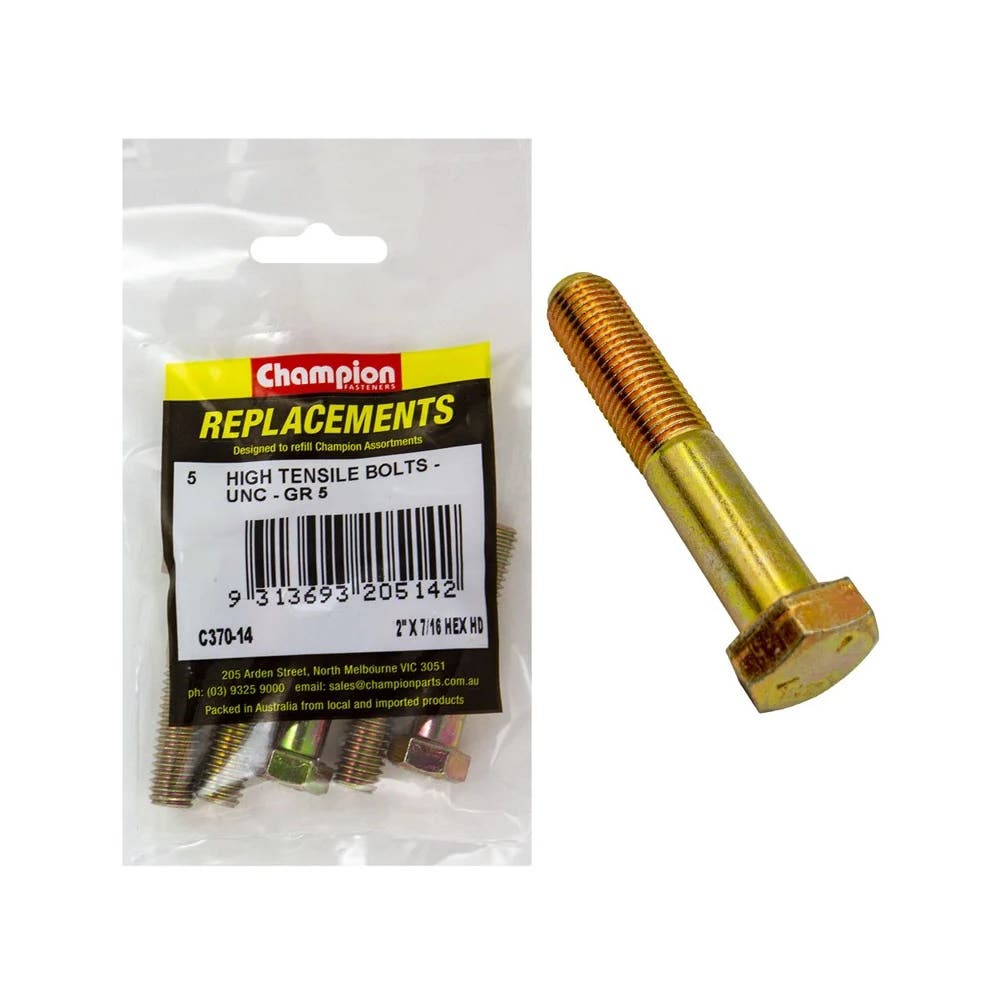 Grab Kit Refill - Bolt Hex Head Grade 5 Zinc UNC 7/16 x 2'' Pk 5_184912_C370-14