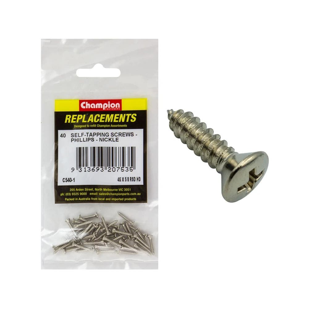 Grab Kit Refill - Screw Self Tapping Raised Phillips Nickel 4G x 5/8'' Pk40_191480_C540-1