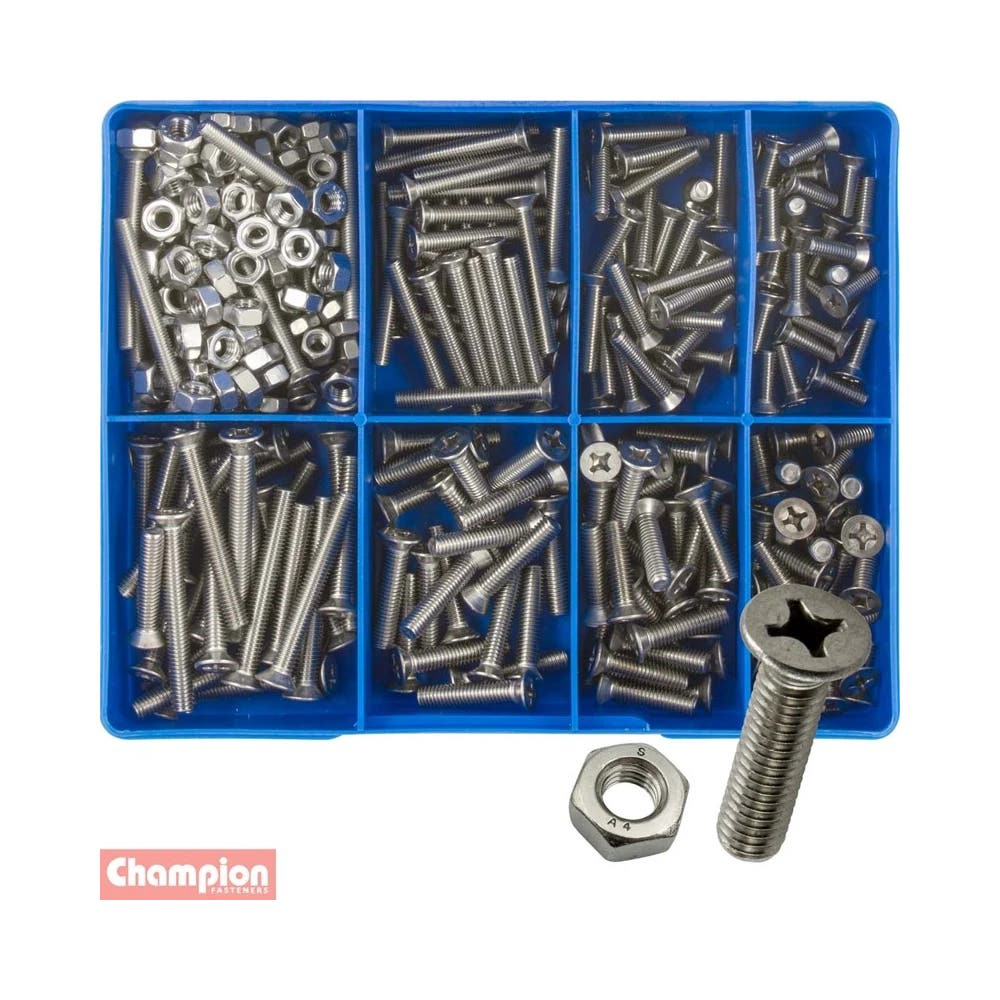 Grab Kit Machine Screws & Nuts 316 Stainless CSK 295 Pieces Champion_260361_CA1890