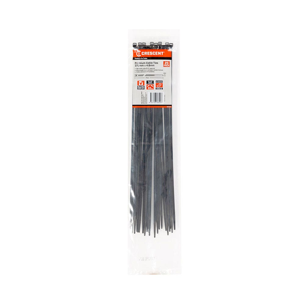 Cable Tie Nylon Black 370 X 4.8mm Crescent Pk 25 95368067 WB1425