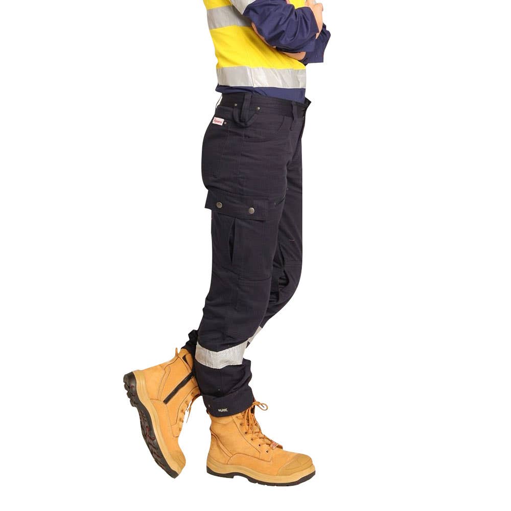 Pants Cargo Womens Cotton Drill 250gsm Reflective Tape Alice SE901 Navy 10 40016239 SE901-NAV-10