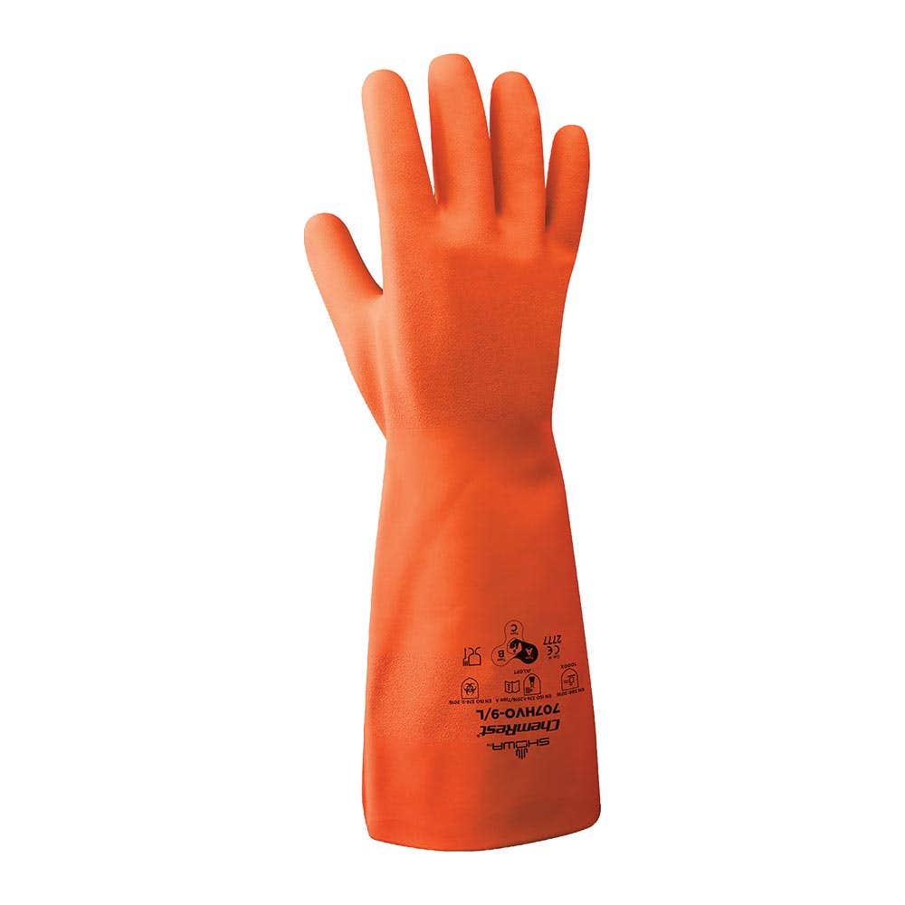 707HVO Hi-Vis Biodegradable Chemical Resistant Nitrile Gloves 305mm SHOWA707HVO