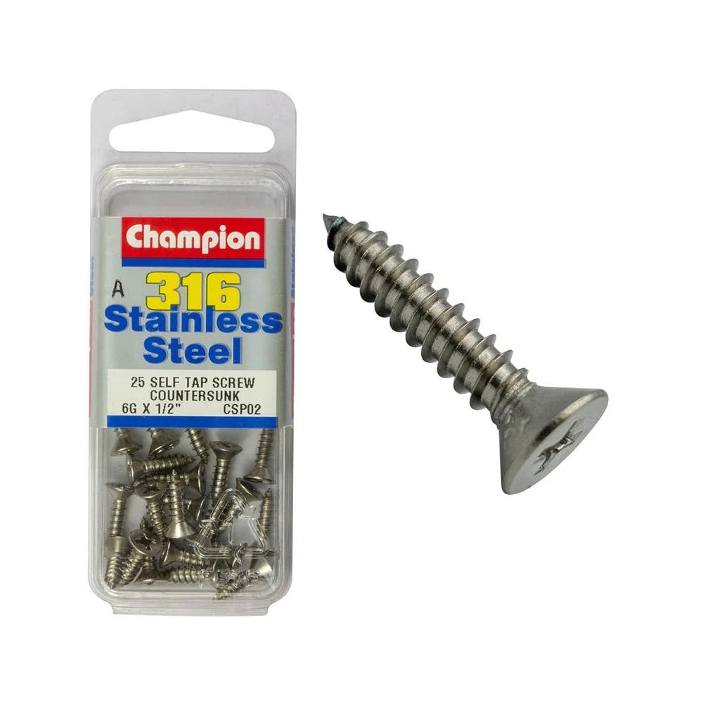 Screw Self Tapping Stainless Steel CSK Head 6G X 1/2'' Blister Pack_60039757_CSP02