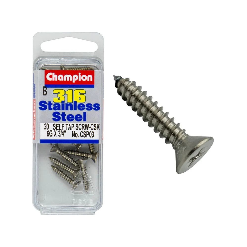 Screw Self Tapping Stainless Steel CSK Head 6G X 3/4'' Blister Pack_60039758_CSP03