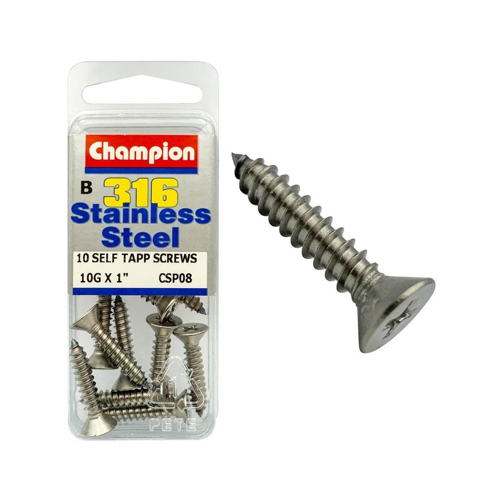Screw Self Tapping Stainless Steel CSK Head 10G X 1'' Blister Pack_60039763_CSP08