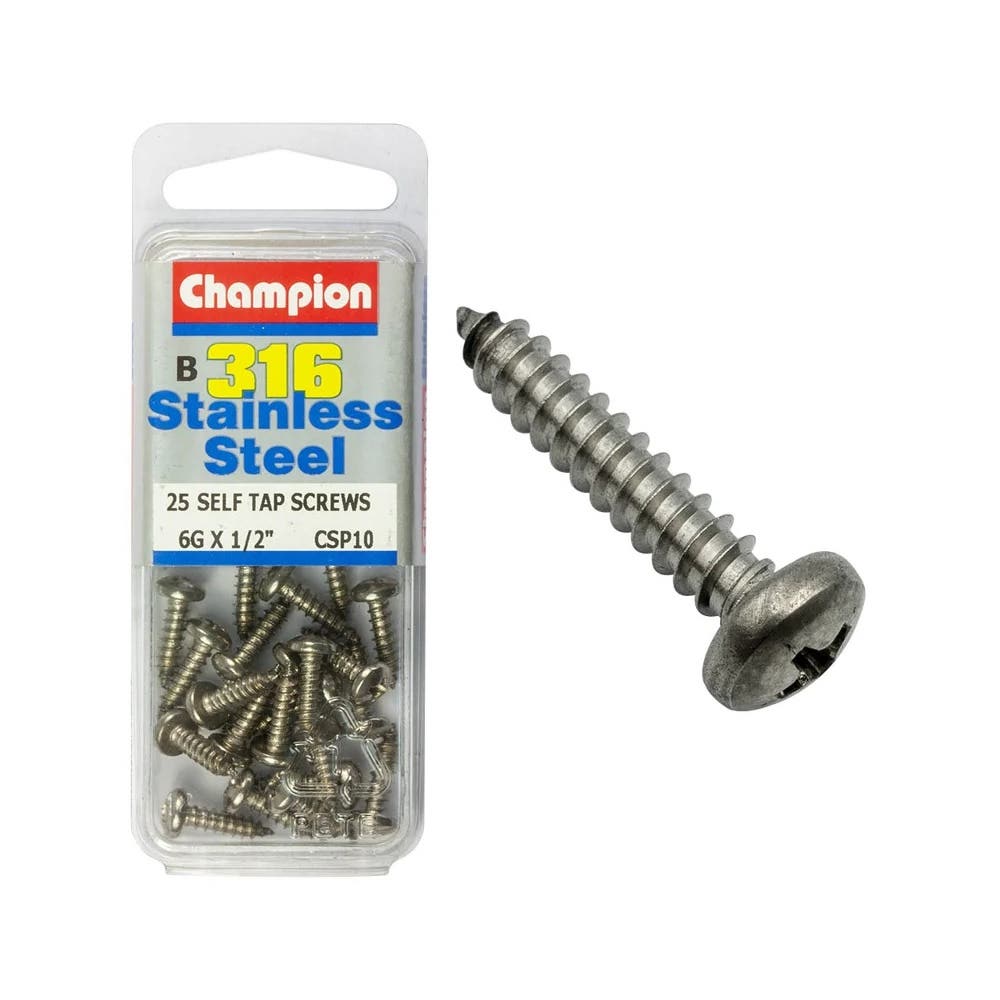 Screw Pan Head Self Tapping Stainless Steel 6G x 1/2'' Blister Pack_60039765_CSP10