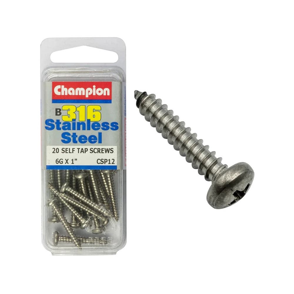 Screw Pan Head Self Tapping Stainless Steel 6G x 1'' Blister Pack_60039767_CSP12