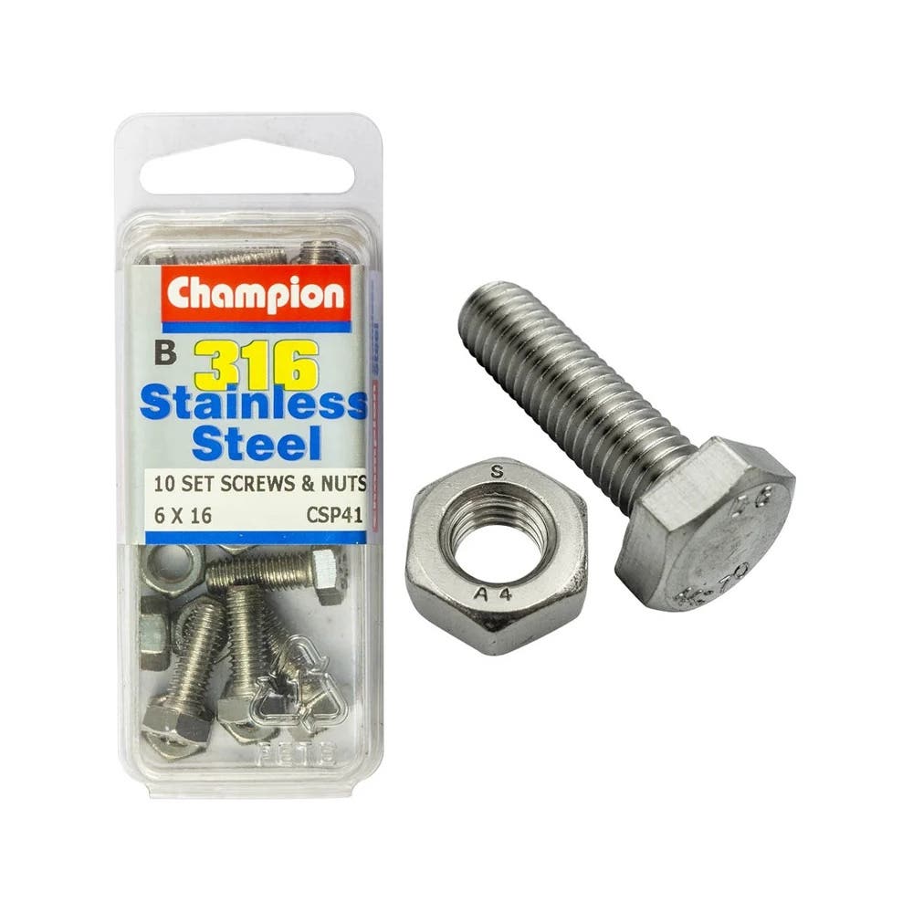 Screw Set + Nut 316 Stainless Steel 6 x 16mm Blister Pack_60039796_CSP41
