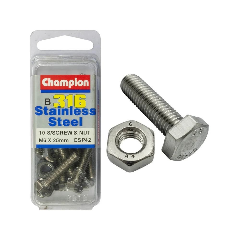 Screw Set + Nut 316 Stainless Steel 6 x 25mm Blister Pack_60039797_CSP42