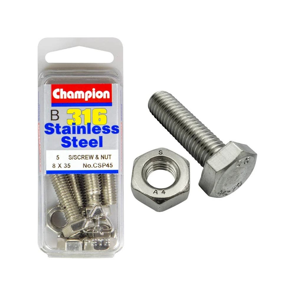 Screw Set + Nut 316 Stainless Steel 8 x 35mm Blister Pack_60039800_CSP45